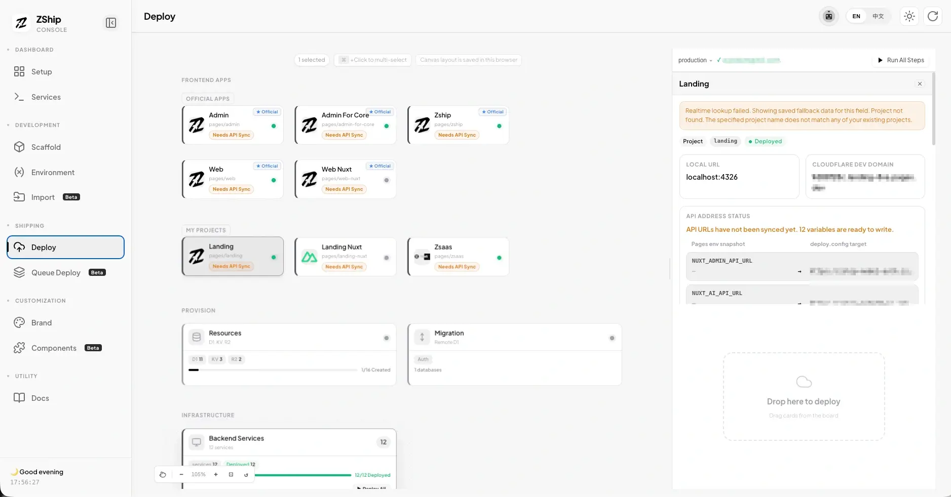 ZShip Dev Console Cloudflare deployment workflow